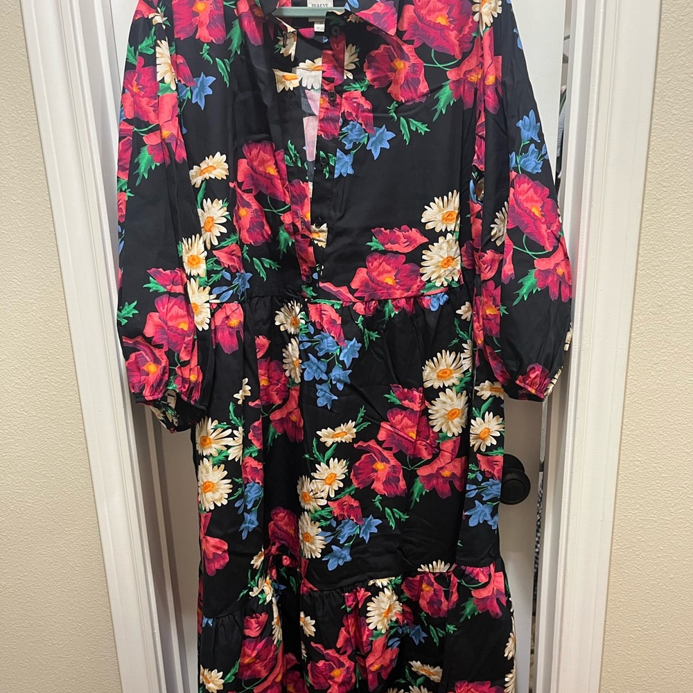 Anthropologie Maeve Black Dress with Floral Patterns